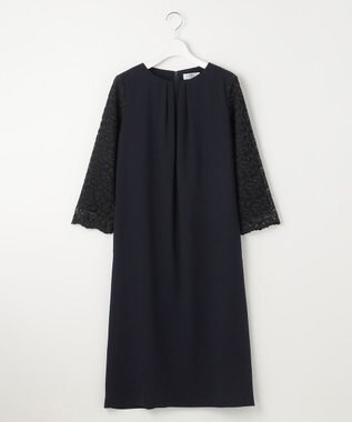 J.PRESS LADIES L 【洗える】ノルディス2wayジョーゼット レース袖 ワンピース ネイビー系
