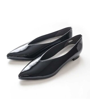 Pointer 日本製 本革 生活防水機能付きVカットパンプス ブラック(エナメル)