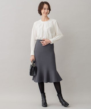 自由区 【洗える/セット着用可】レーヨンポリエステルスムース スカート ブルーグレー