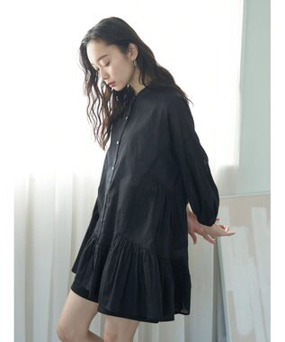 earth music&ecology コットンボイル切替ティアードチュニック Black