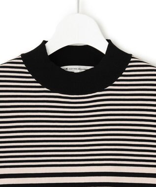 23区 L 【洗える】プレミアムビオコットン 半袖 ボーダー ニット ベージュxブラックボーダー