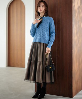 組曲 【前後着用可】コットンカシミヤ混2WAYケーブル ニット ブルー系