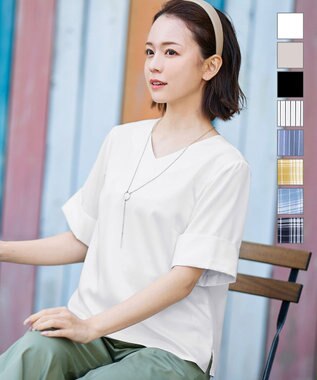 Tiaclasse L 【洗える】ゆったりシルエットの幅広カフスブラウス オフホワイト