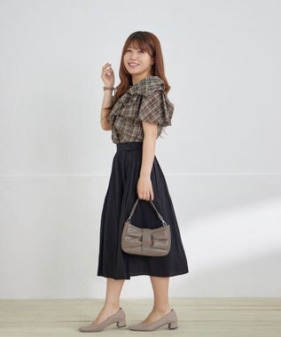 Tiaclasse 【洗える】チェック柄フリルブラウス ブラウンチェック