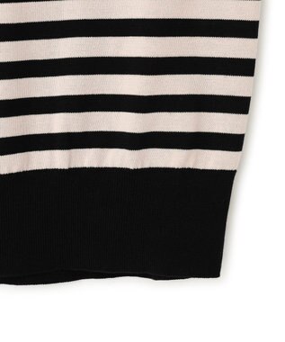 23区 L 【洗える】プレミアムビオコットン 半袖 ボーダー ニット ベージュxブラックボーダー