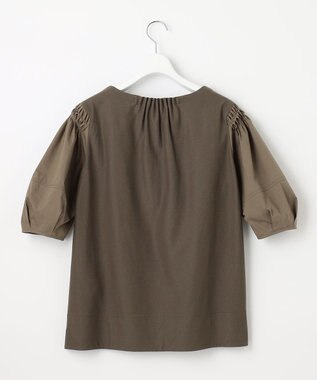 自由区 【洗える】コンビネーションシャーティング パフスリーブ カットソー ブラウン系