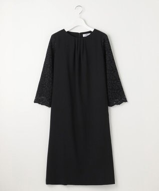 J.PRESS LADIES L 【洗える】ノルディス2wayジョーゼット レース袖 ワンピース ブラック系