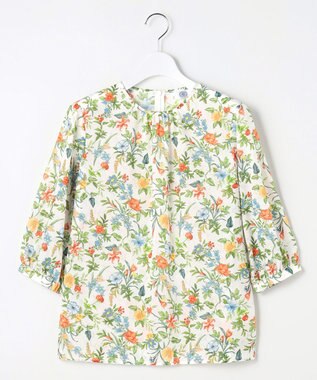 J.PRESS LADIES S スパンボタニカル プリント クルーネック ブラウス オフ系