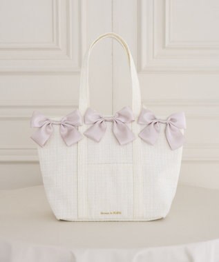 Maison de FLEUR ツイードボリュームリボントートバッグ Ivory