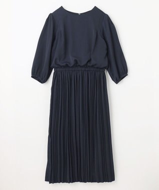 ANY 【ウエストゴム】プリーツワンピース ネイビー
