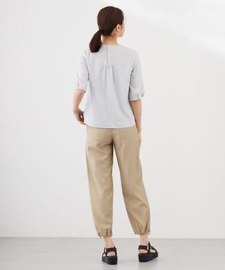 J.PRESS LADIES 【洗える】ラミーポプリン クルーネック ブラウス ライトグレー系