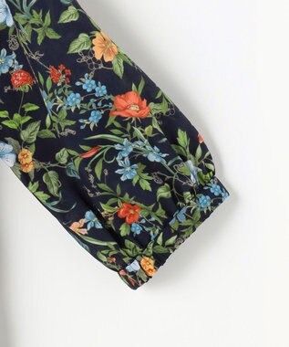 J.PRESS LADIES S スパンボタニカル プリント クルーネック ブラウス ネイビー系