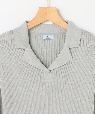 組曲 ラメリブポロ襟 ニット シルバーグレー系