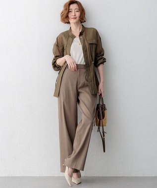 23区 リネンレーヨンストレッチ ワイドパンツ モカ系