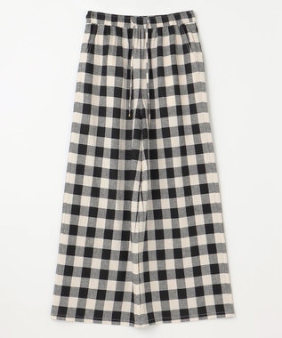 ANY 【ウエストゴム】リネンレーヨンワイドパンツ ブロックチェック