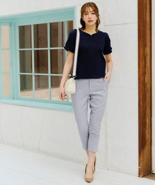 Tiaclasse 【洗える】麻調テーパードパンツ サックスグレー