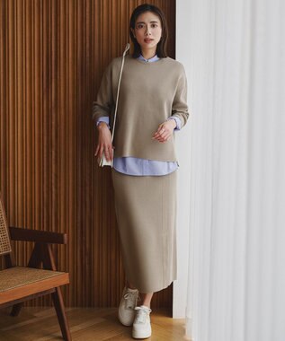 ICB L コットンポリエステルスムース  プルオーバー ニット クレイカーキ