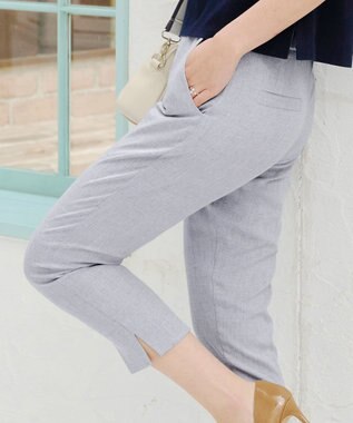 Tiaclasse 【洗える】麻調テーパードパンツ サックスグレー