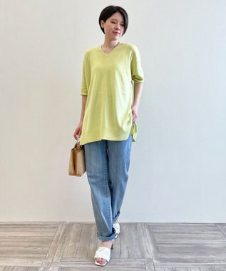 自由区 【新型登場！/WEB限定カラー有】ハイツイストコットンアセテート ニット5分袖 ライトグリーン系