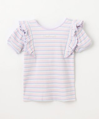 ANY KIDS オン・オフショルダー ボーダー Tシャツ ラベンダー系