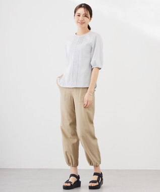 J.PRESS LADIES 【洗える】ラミーポプリン クルーネック ブラウス ライトグレー系