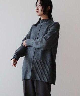 Green Parks 洗えるモックネックニットプルオーバー Gray Mixture