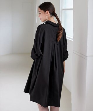 Tiaclasse 【洗える】麻ライクスキッパーシャツチュニック ブラック