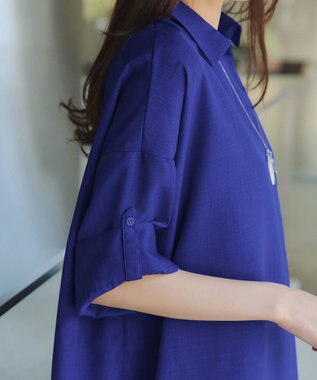 Tiaclasse 【洗える】麻ライクスキッパーシャツチュニック ブルー