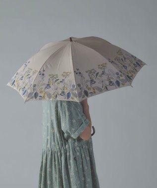 AND WOOL 〈一級遮光生地・晴雨兼用〉筆記帳刺繍の日傘 （長傘タイプ） ベージュ