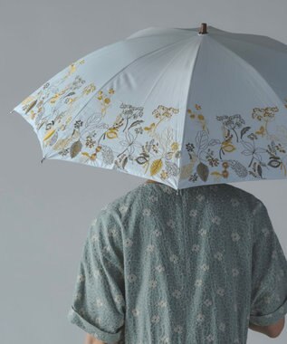 AND WOOL 〈一級遮光生地・晴雨兼用〉筆記帳刺繍の日傘 （長傘タイプ） ホワイト