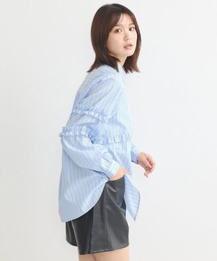 earth music&ecology レギュラーカラーフリルシャツ Light Blue