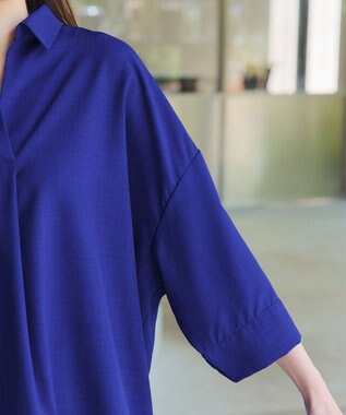 Tiaclasse 【洗える】麻ライクスキッパーシャツチュニック ブルー