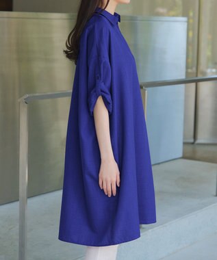 Tiaclasse 【洗える】麻ライクスキッパーシャツチュニック ブルー