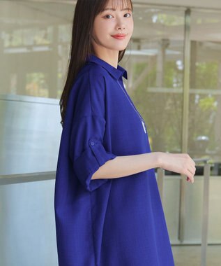 Tiaclasse 【洗える】麻ライクスキッパーシャツチュニック ブルー