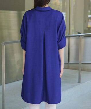 Tiaclasse 【洗える】麻ライクスキッパーシャツチュニック ブルー