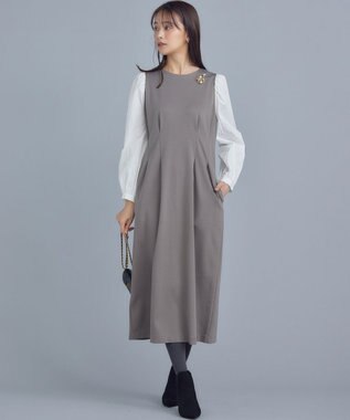 組曲 L シャツスリーブポンチ ワンピース モカブラウン×オフ系