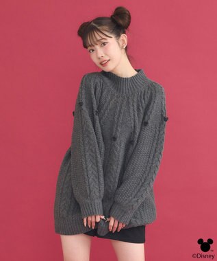 earth music&ecology Disney/ポイントミッキーケーブルニット チャコールグレー