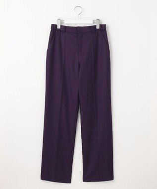自由区 【洗える】ウォッシャブルハイカウントフラノ ストレートパンツ パープル系