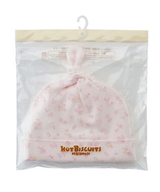 MIKI HOUSE HOT BISCUITS 【36-40cm】 総柄 新生児用 フード ピンク