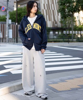 WEGO 【25年秋冬新作/ユニセックス着用ITEM/SMLサイズ展開】グラフィックロゴダブルZIPパーカー ネイビー