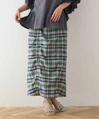 Green Parks チェック柄シャーリングＩラインスカート Green