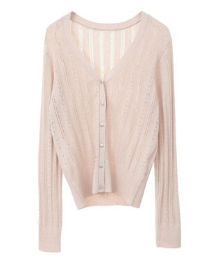 earth music&ecology シルバーボタン透かし編みニットカーディガン Beige