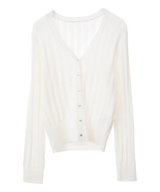 earth music&ecology シルバーボタン透かし編みニットカーディガン Ivory