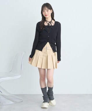earth music&ecology シルバーボタン透かし編みニットカーディガン Black