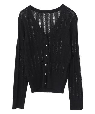 earth music&ecology シルバーボタン透かし編みニットカーディガン Black