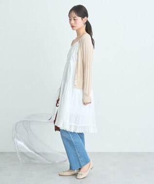 earth music&ecology シルバーボタン透かし編みニットカーディガン Beige