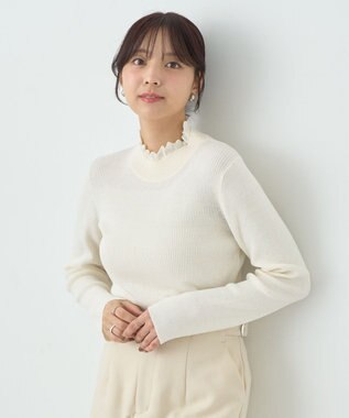 earth music&ecology レーシーハイネックリブプルオーバー Ivory