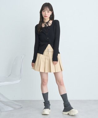 earth music&ecology シルバーボタン透かし編みニットカーディガン Black