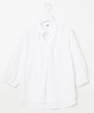 J.PRESS LADIES L コンビジャージー フリルネック カットソー ホワイト系