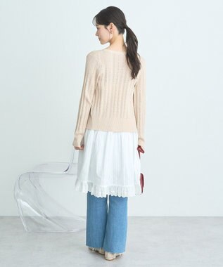 earth music&ecology シルバーボタン透かし編みニットカーディガン Beige